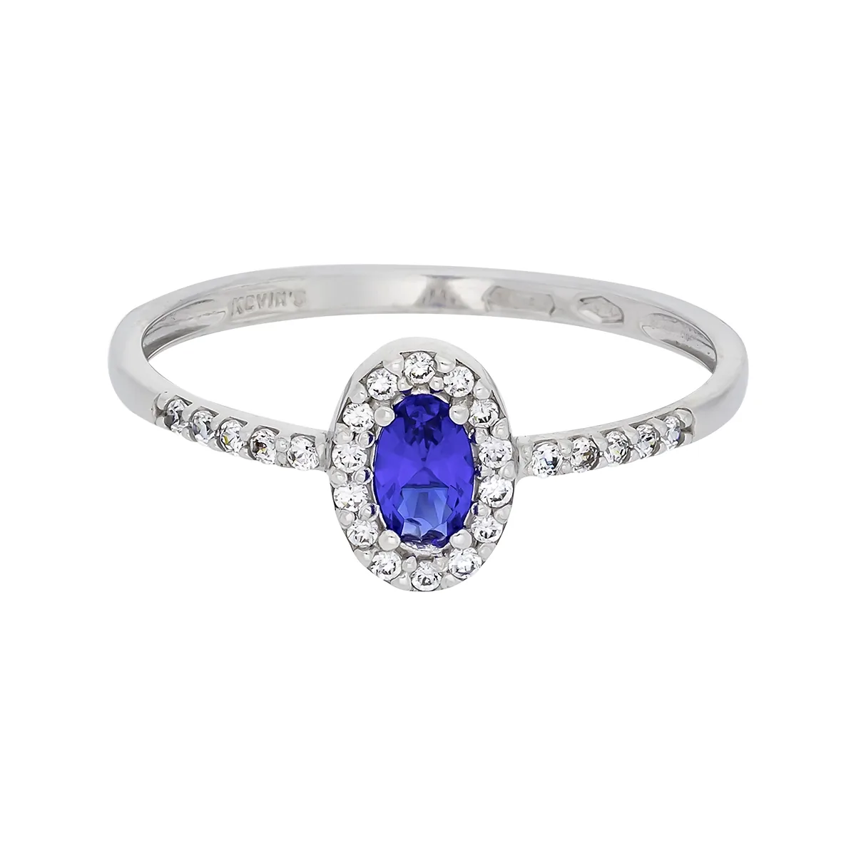 Anillo en oro blanco de 18 Kilates, con zircón col central y decoración en zircones