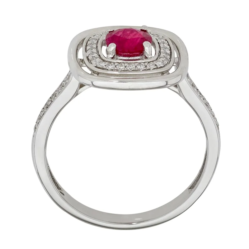 Anillo en oro blanco de 18 Kilates, con rubí central de 0.62 Ct y decoración en diamantes de 0.17 Ct