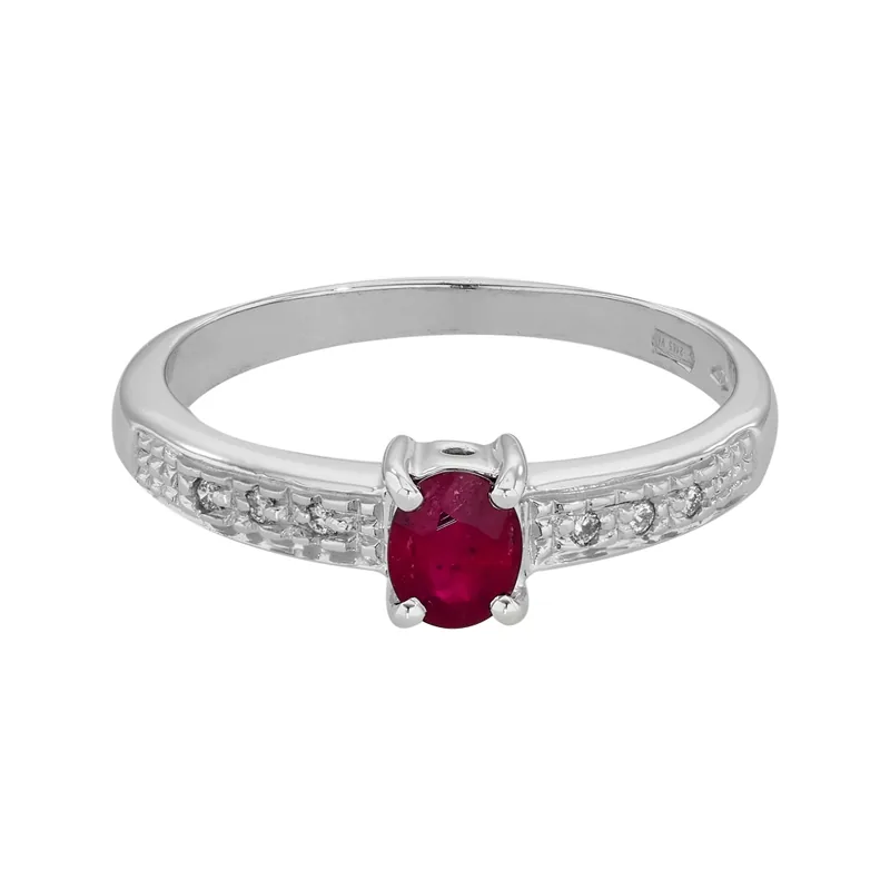 Anillo en oro blanco de 18 Kilates, con rubí central de 0.47 Ct y decoración en diamantes de 0.05 Ct