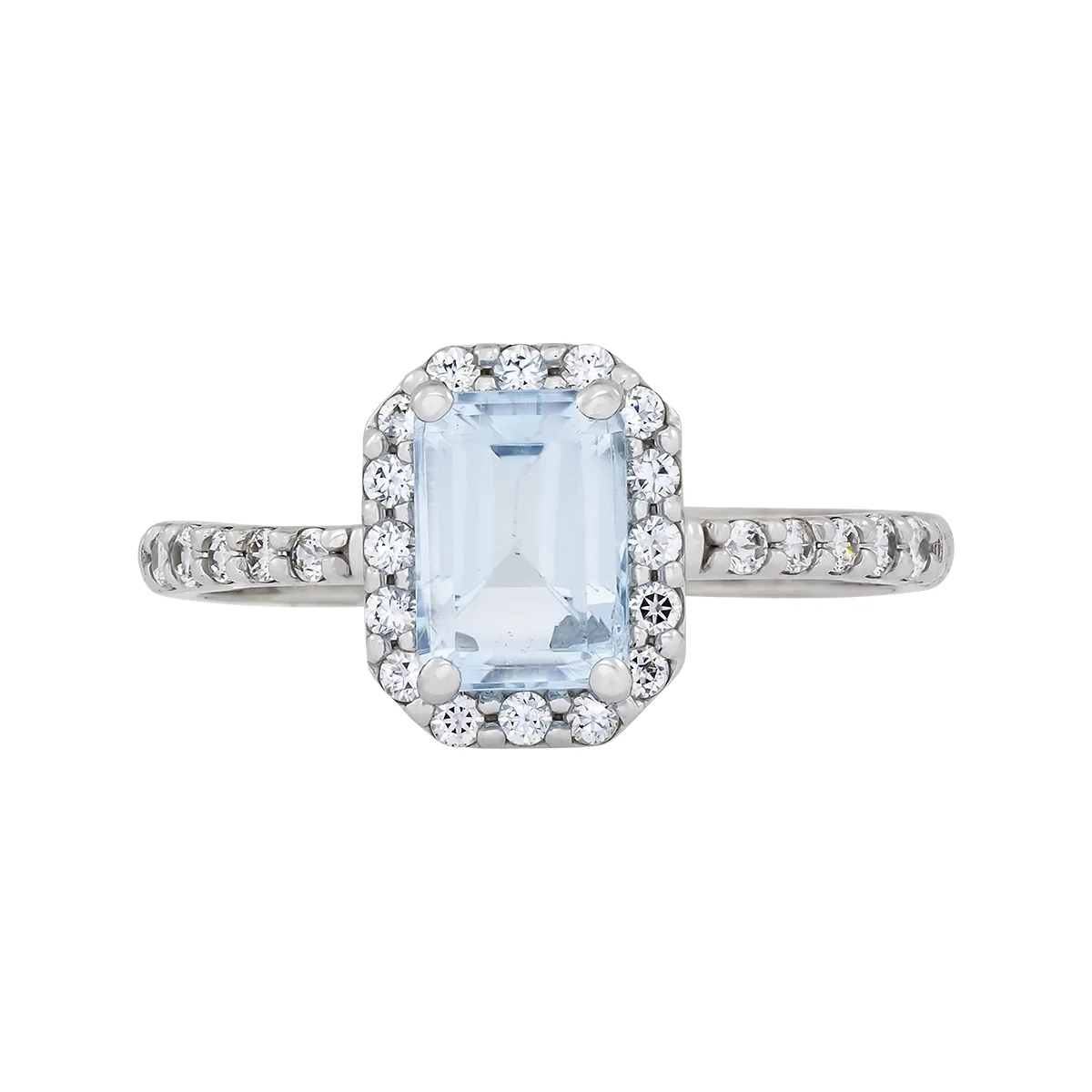 Anillo en oro blanco de 18 Kilates, con topacio central y decoración en zircones