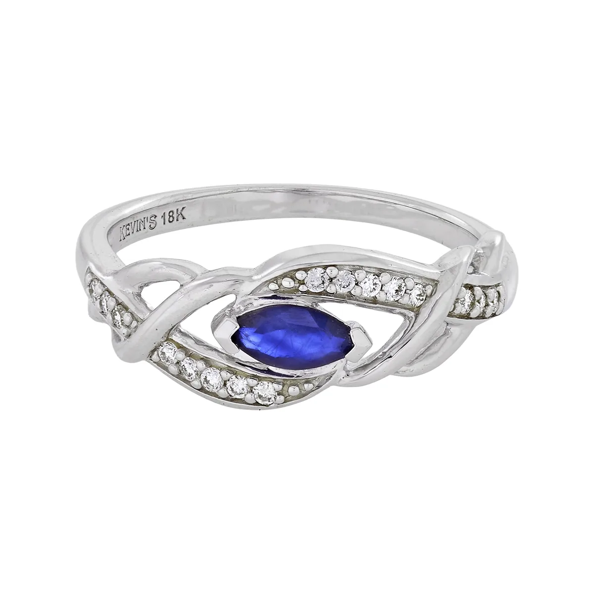 Anillo en oro blanco de 18 Kilates, con zafiro central de 0.25 Ct y decoración en diamantes de 0.08 Ct