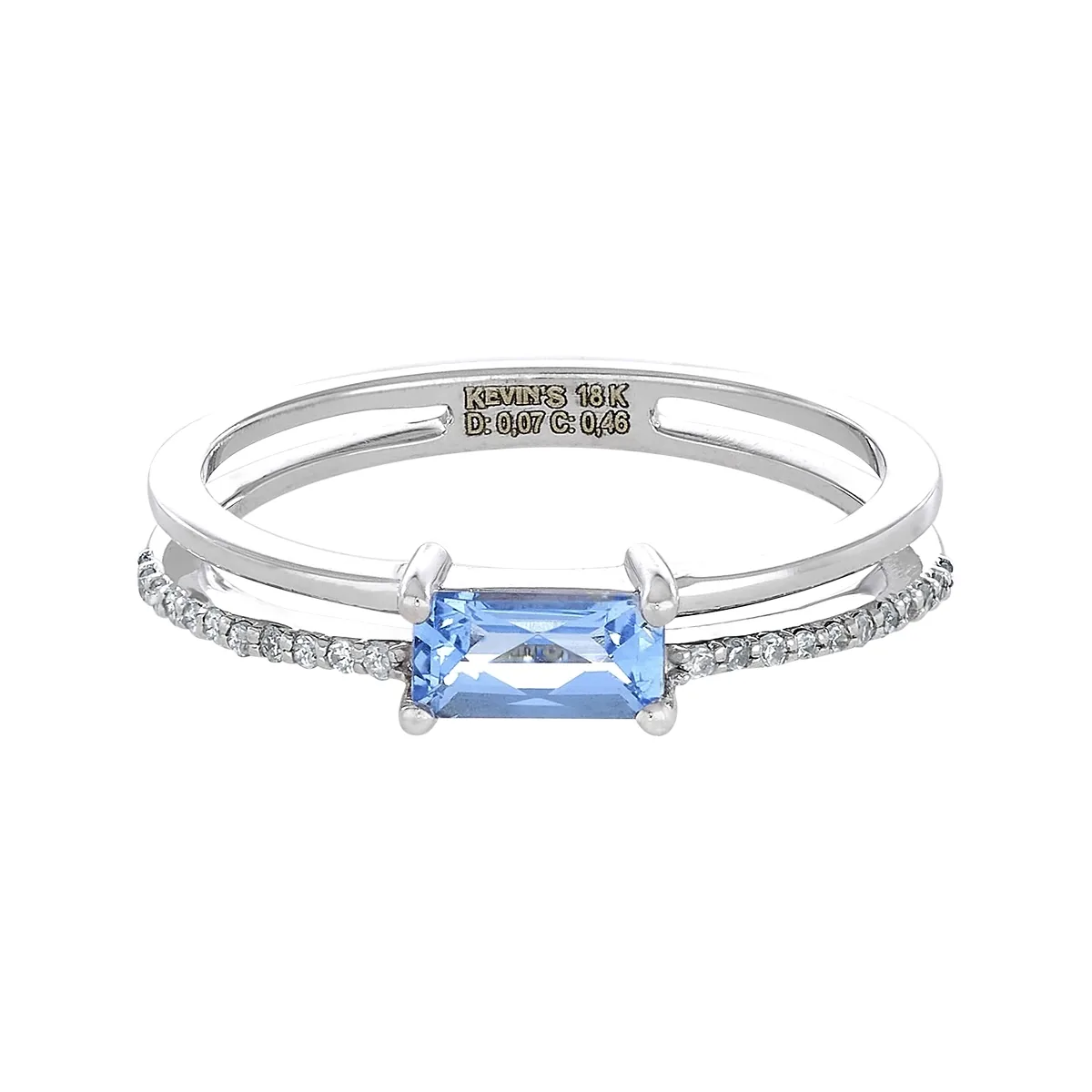 Anillo en oro blanco de 18 Kilates, con topacio central y decoración en diamantes de 0.07 Ct