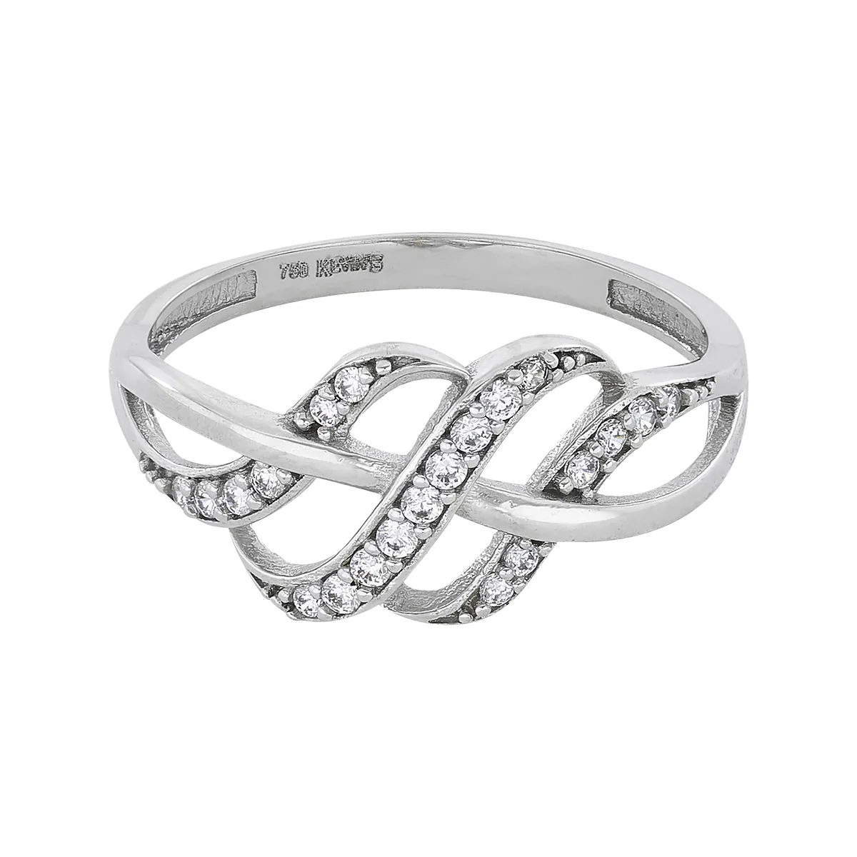 Anillo franjas, con zircones redondos, oro tono blanco 18k, rodinado
