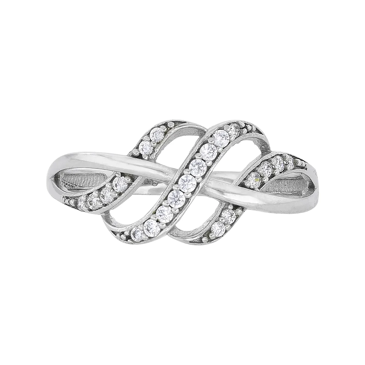 Anillo franjas, con zircones redondos, oro tono blanco 18k, rodinado