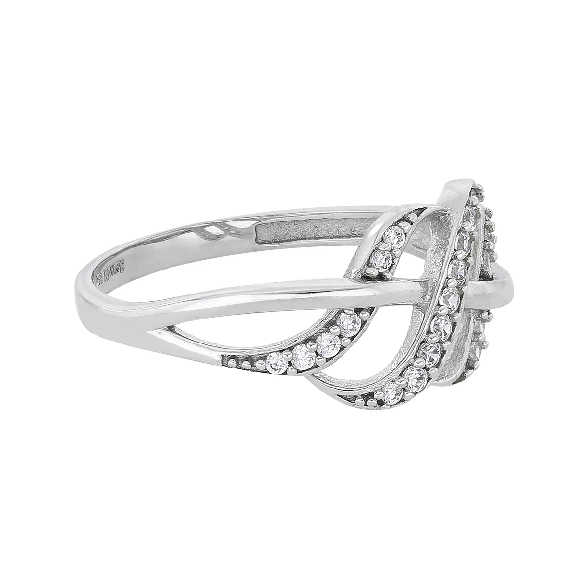 Anillo franjas, con zircones redondos, oro tono blanco 18k, rodinado