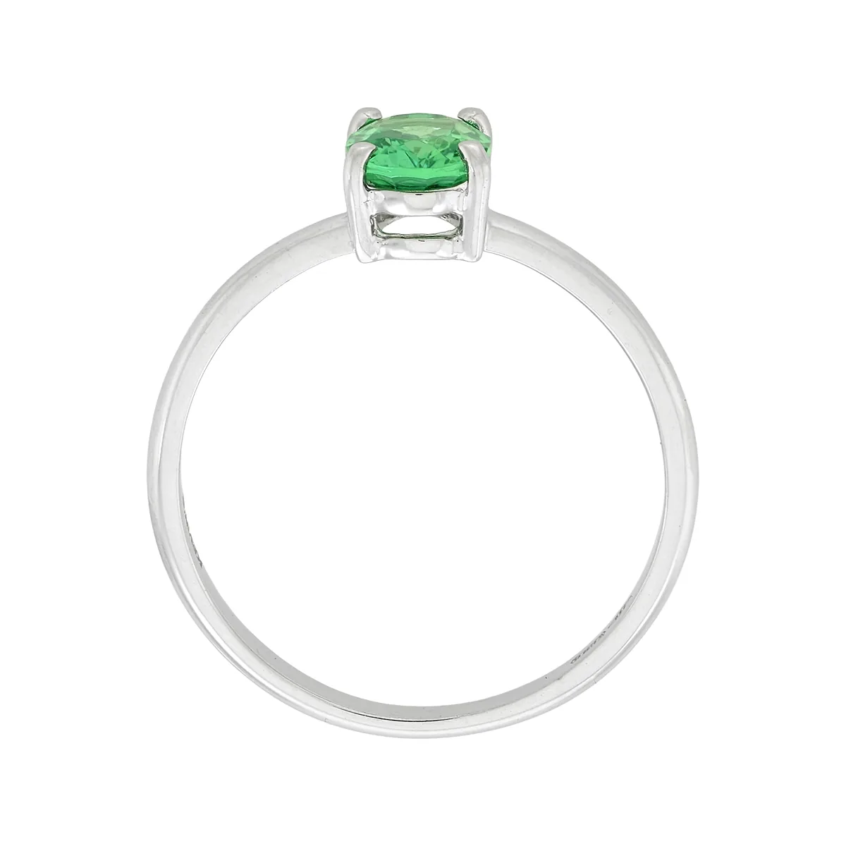 Anillo con esmeralda laboratorio central óvalo de 0.60Ct, oro tono blanco 18k, rodinado