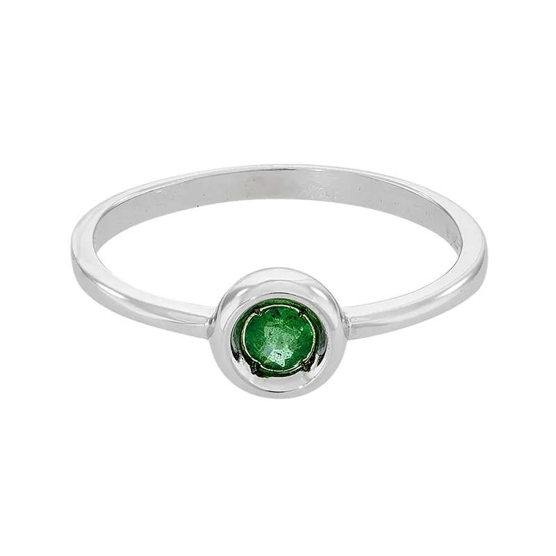Anillo en oro blanco de 18 Kilates, con esmeralda central de 0.12 Ct
