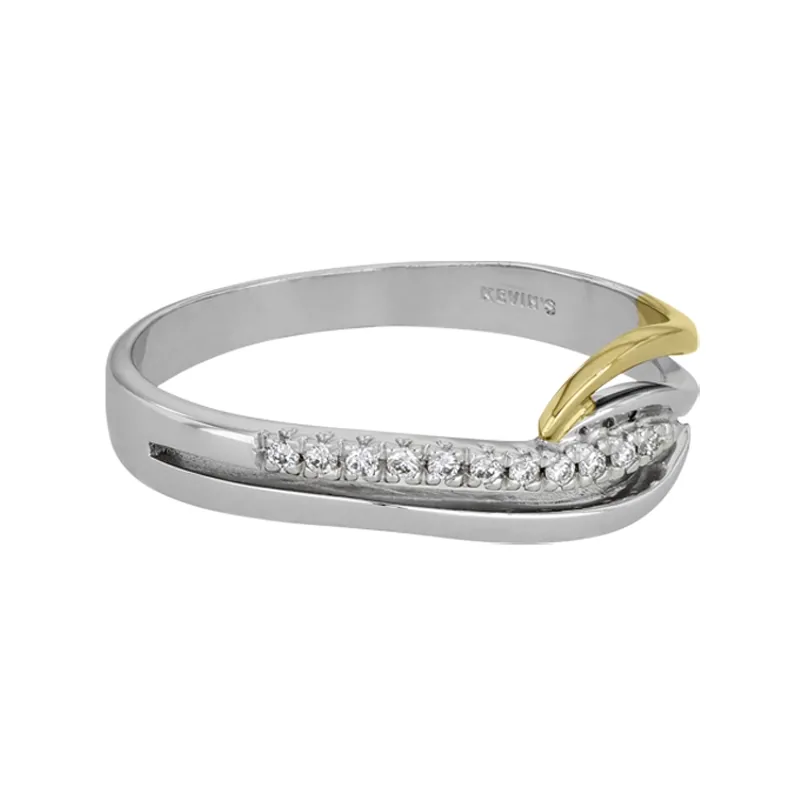 Anillo franjas, con diamantes con un peso total de 0.06Ct, oro 2 tonos rodinado