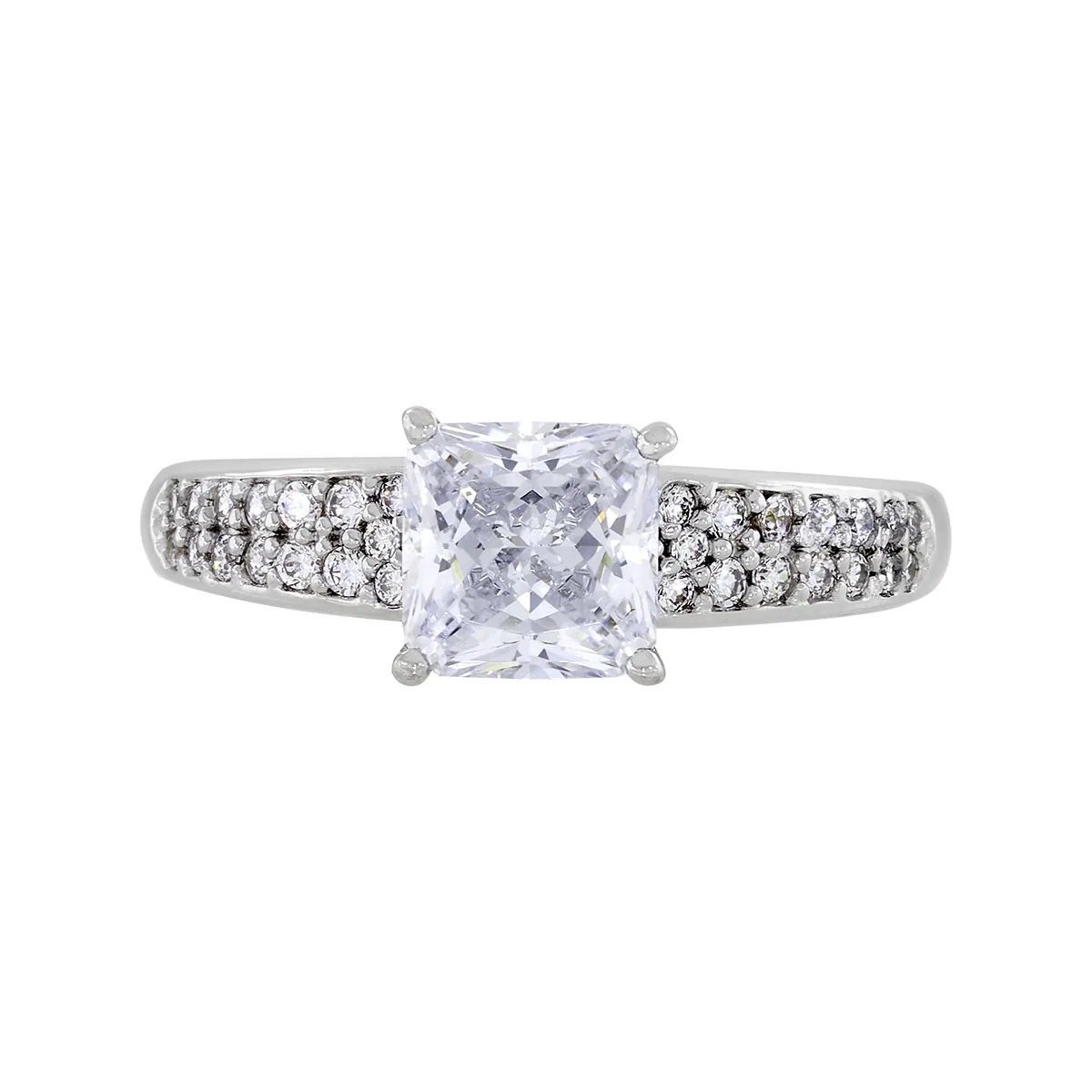 Anillo en oro blanco de 18 Kilates, con zircon central y decoración en zircones