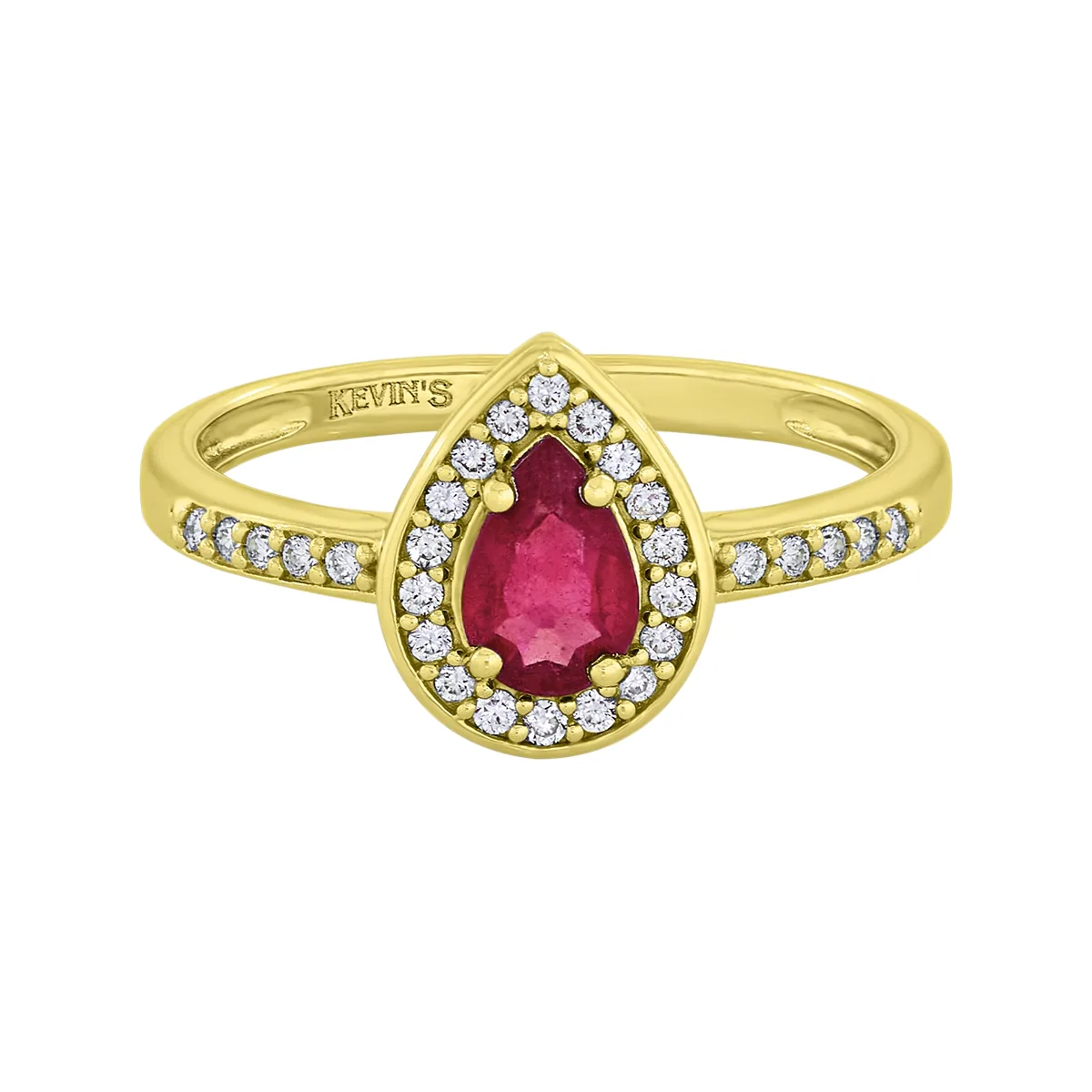 Anillo en oro amarillo de 18 Kilates, con rubí central de 0.50 Ct y decoración en diamantes de 0.14 Ct