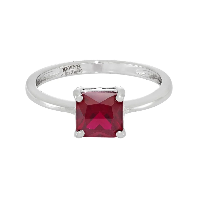 Anillo con rubí laboratorio central princess de 1.20Ct, oro tono blanco 18k, rodinado