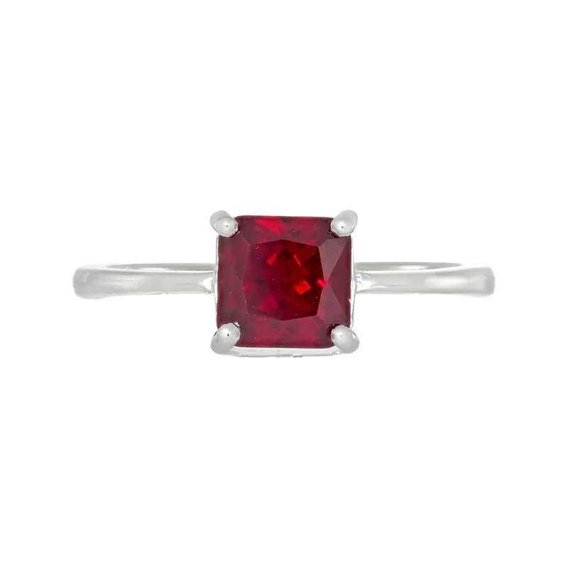 Anillo con rubí laboratorio central princess de 1.20Ct, oro tono blanco 18k, rodinado