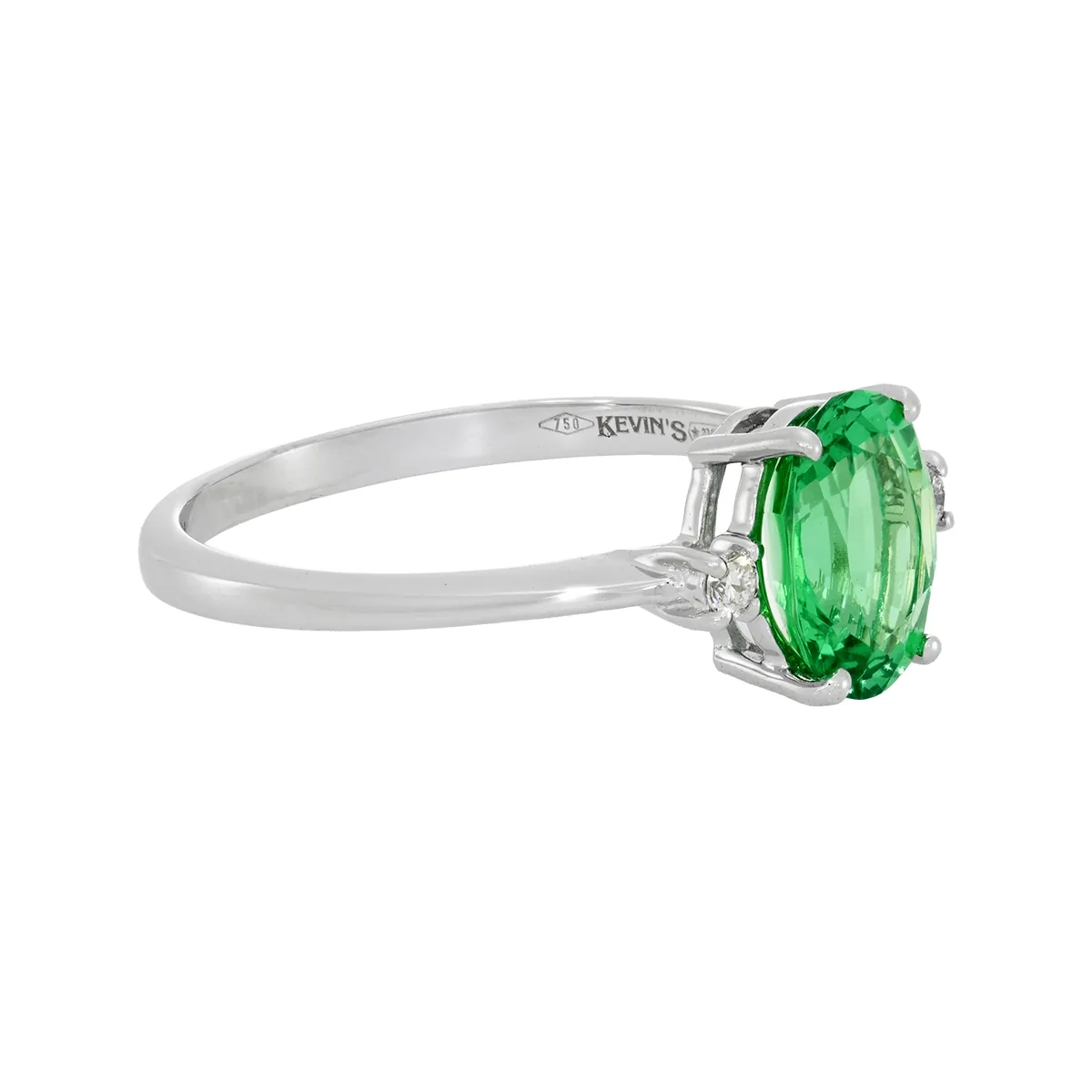 Anillo en oro blanco de 18 Kilates, con esmeralda laboratorio central de 1.00 Ct y decoración en diamante de laboratorio de 0.04 Ct