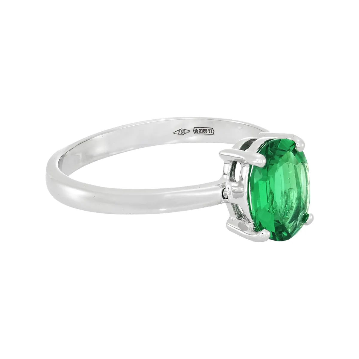 Anillo en oro blanco de 18 Kilates, con esmeralda laboratorio central de 0.85 Ct