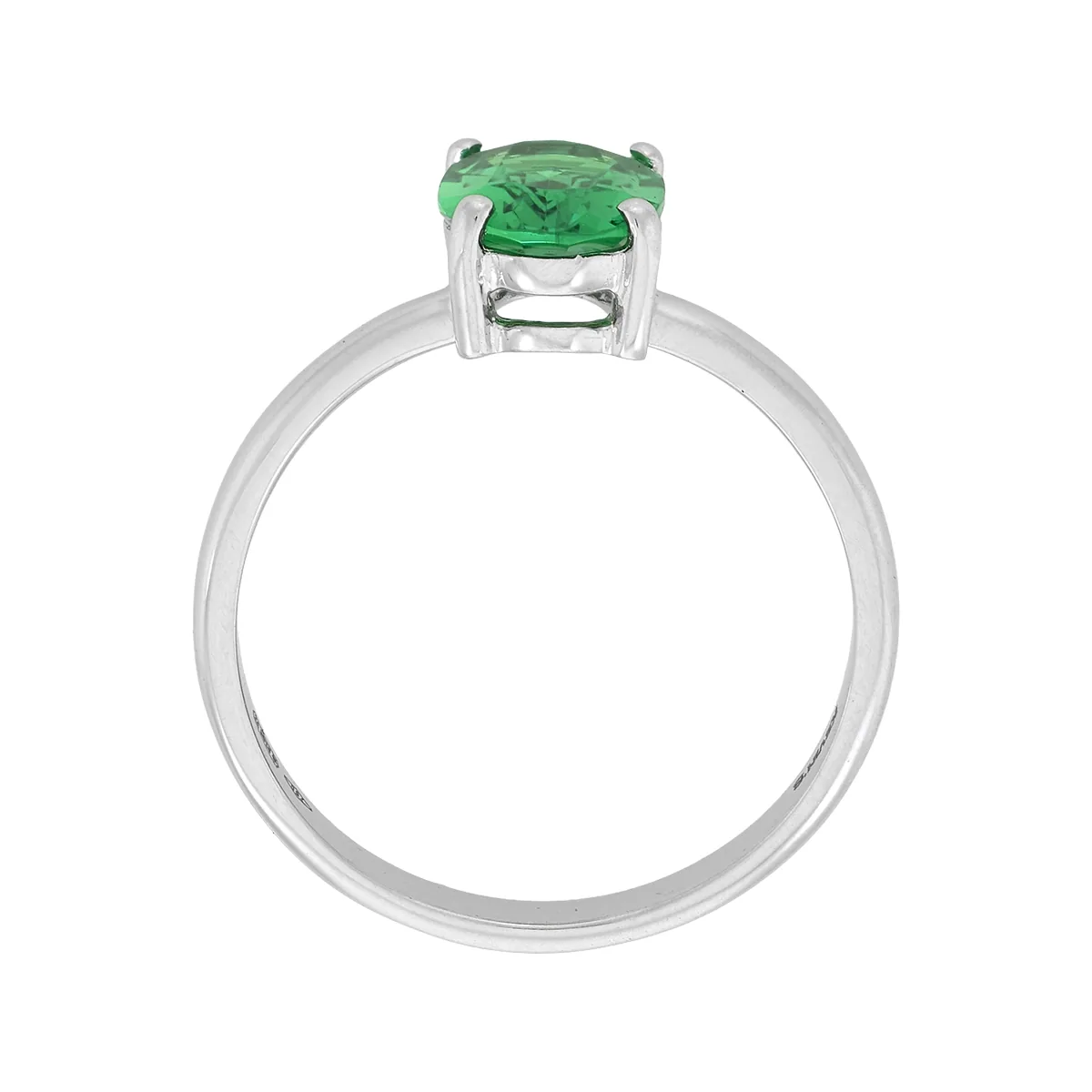 Anillo con esmeralda laboratorio central óvalo de 0.85Ct, oro tono blanco 18k, rodinado