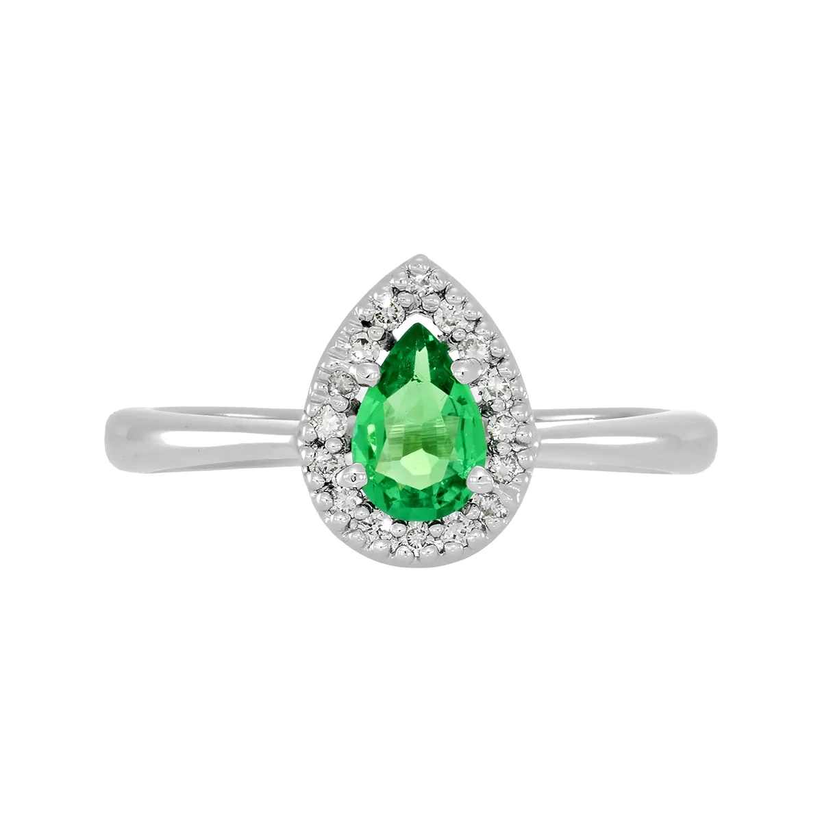 Anillo en oro blanco de 18 Kilates, con esmeralda laboratorio central de 0.30 Ct y decoración en diamante de laboratorio de 0.08 Ct