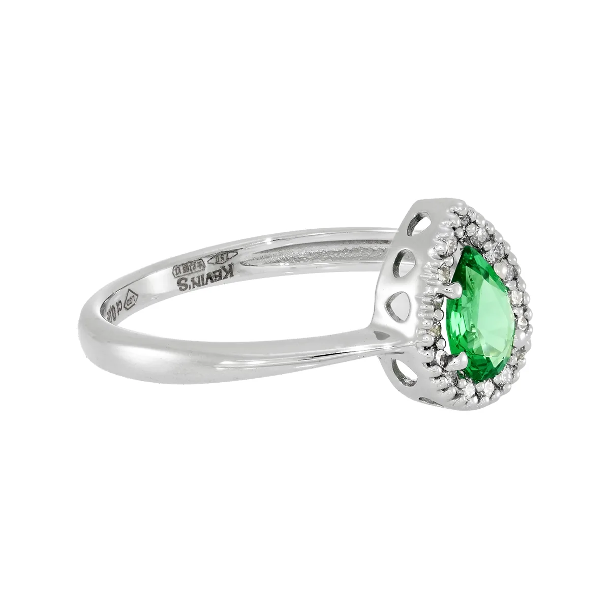 Anillo en oro blanco de 18 Kilates, con esmeralda laboratorio central de 0.30 Ct y decoración en diamante de laboratorio de 0.08 Ct
