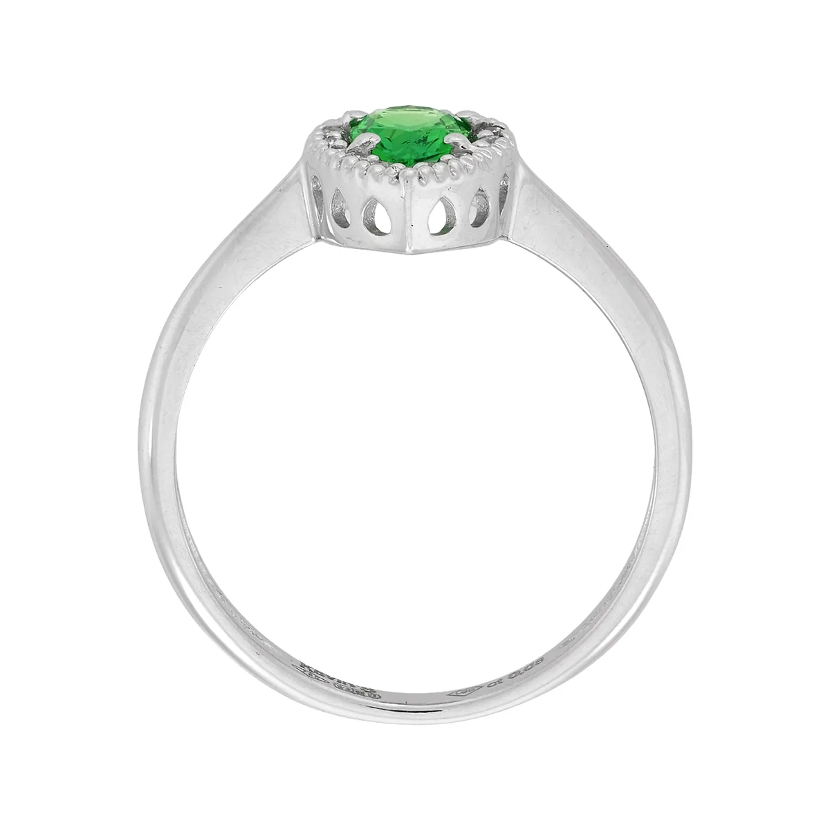 Anillo de halo pera, con esmeralda laboratorio central lágrima de 0.30Ct y decoración en diamantes de laboratorio, oro tono blanco 18k, rodinado