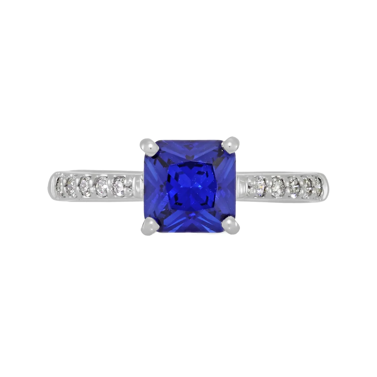 Anillo en oro blanco de 18 Kilates, con zafiro laboratorio central de 1.30 Ct y decoración en diamante de laboratorio de 0.12 Ct
