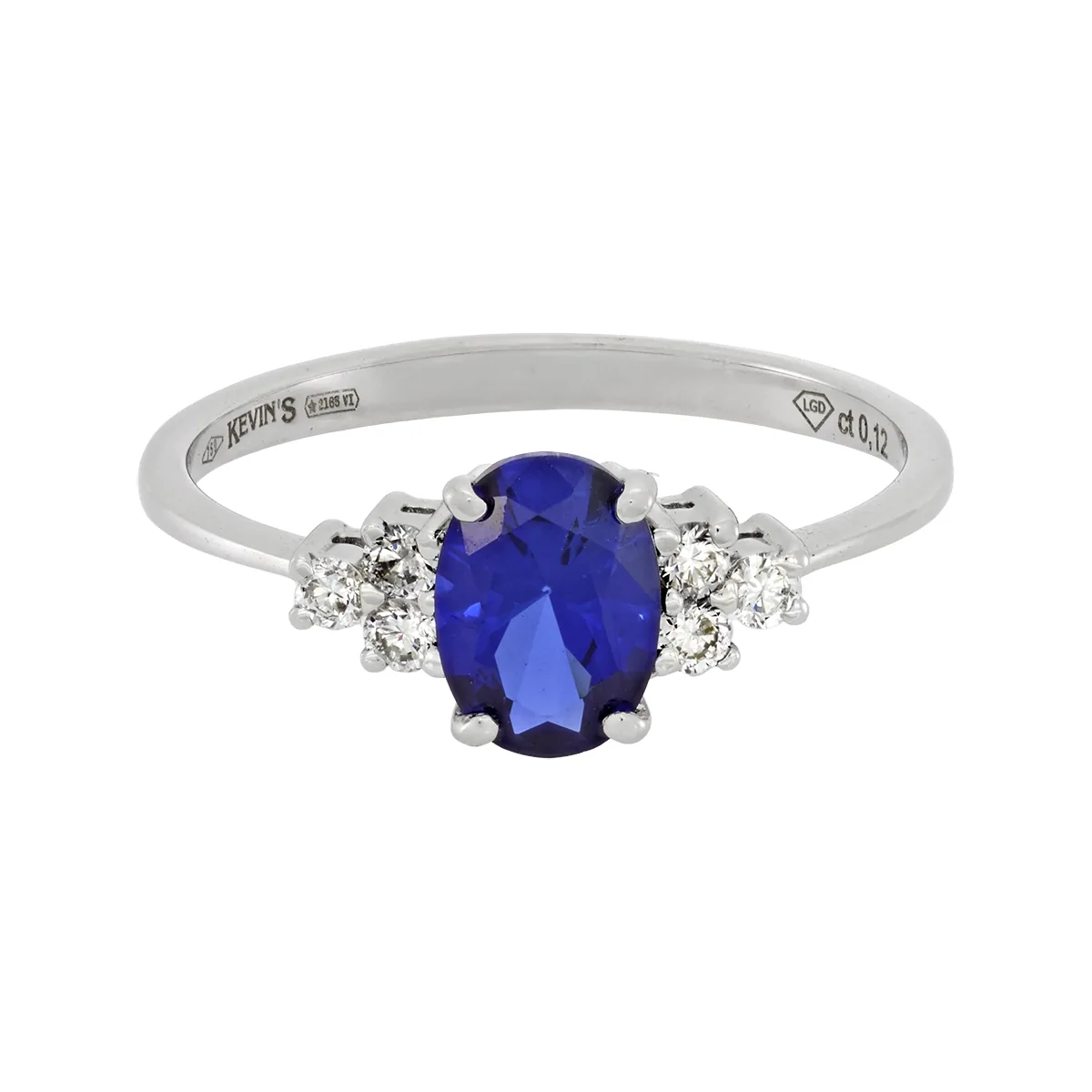 Anillo en oro blanco de 18 Kilates, con zafiro laboratorio central de 0.85 Ct y decoración en diamante de laboratorio de 0.12 Ct