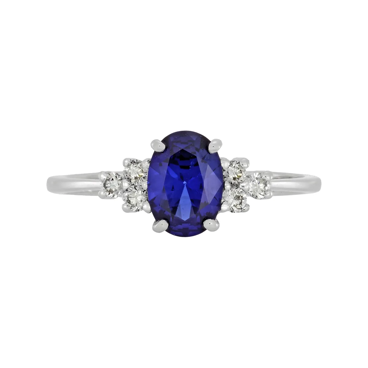 Anillo en oro blanco de 18 Kilates, con zafiro laboratorio central de 0.85 Ct y decoración en diamante de laboratorio de 0.12 Ct