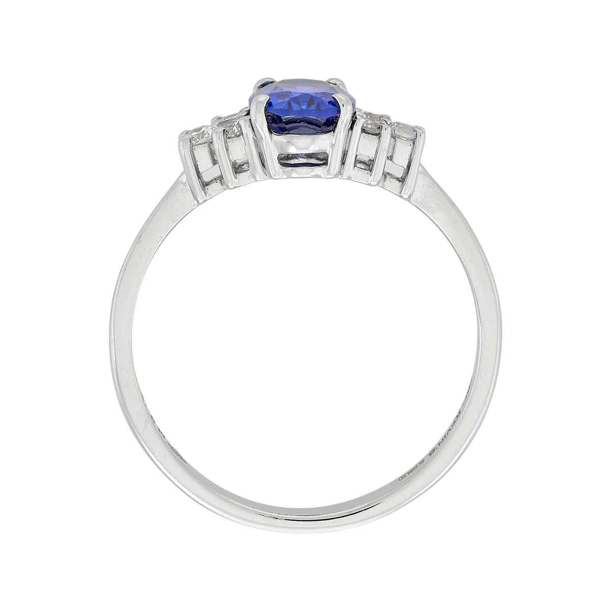 Anillo en oro blanco de 18 Kilates, con zafiro laboratorio central de 0.85 Ct y decoración en diamante de laboratorio de 0.12 Ct