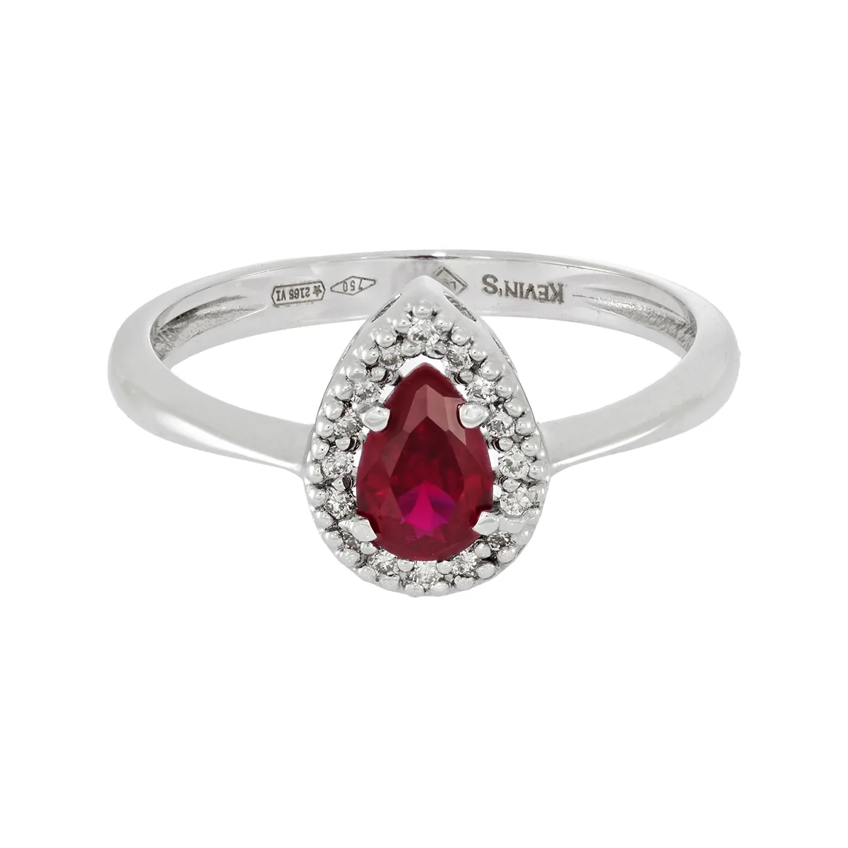 Anillo en oro blanco de 18 Kilates, con ruby laboratorio central de 0.40 Ct y decoración en diamante de laboratorio de 0.09 Ct