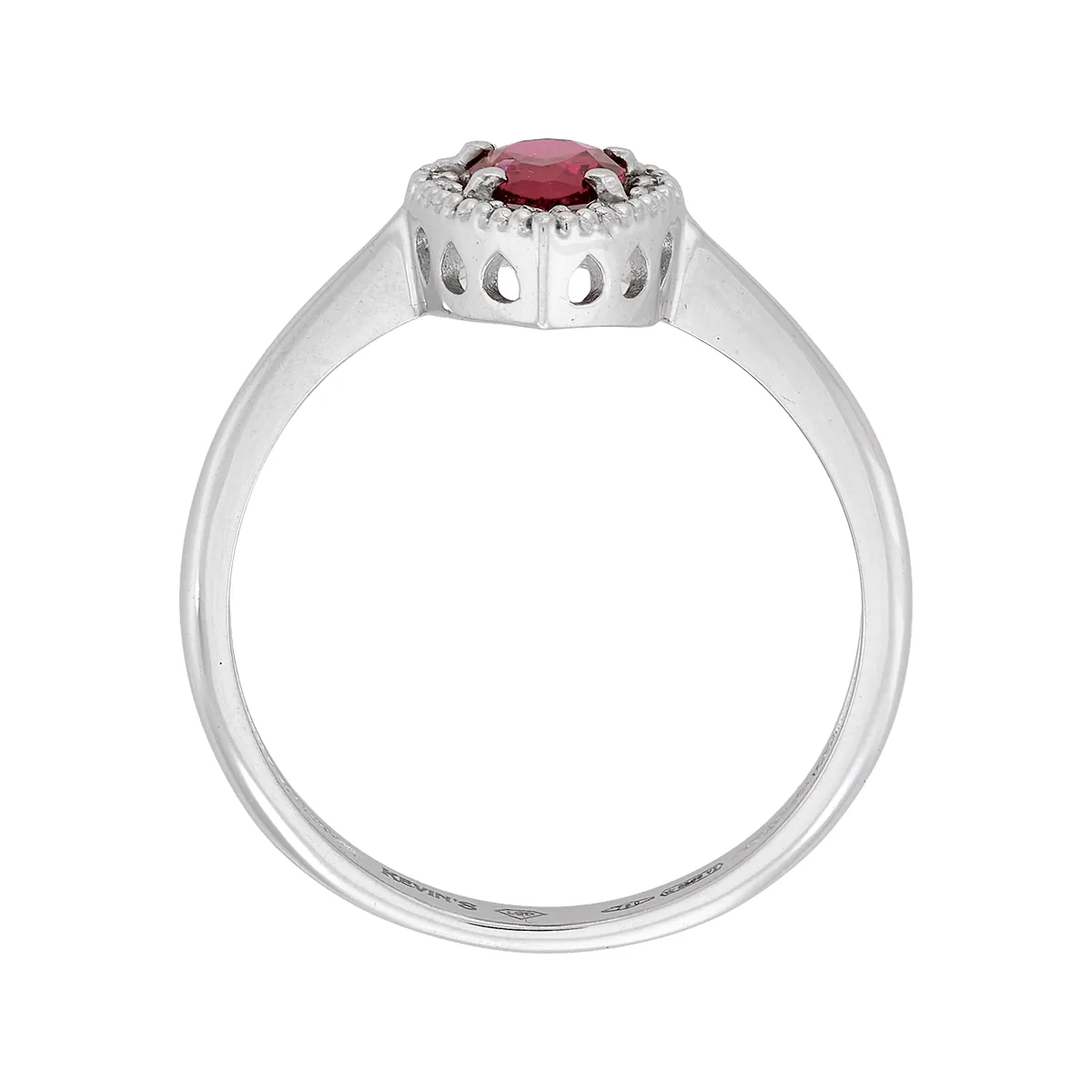 Anillo de halo pera, con ruby laboratorio central lágrima de 0.40Ct y decoración en diamantes de laboratorio, oro tono blanco 18k, rodinado