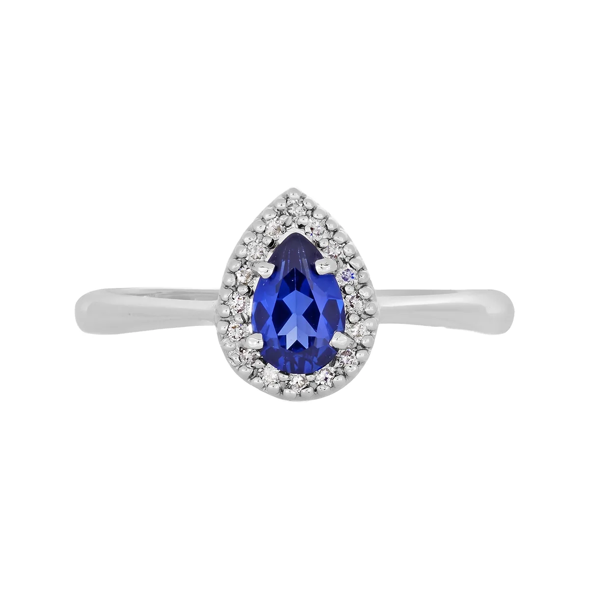 Anillo en oro blanco de 18 Kilates, con zafiro laboratorio central de 0.50 Ct y decoración en diamante de laboratorio de 0.09 Ct