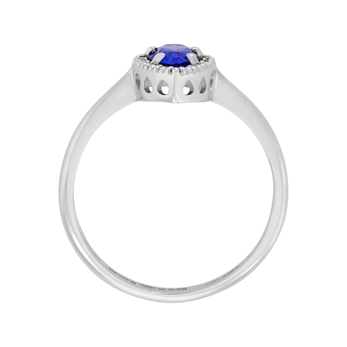 Anillo en oro blanco de 18 Kilates, con zafiro laboratorio central de 0.50 Ct y decoración en diamante de laboratorio de 0.09 Ct