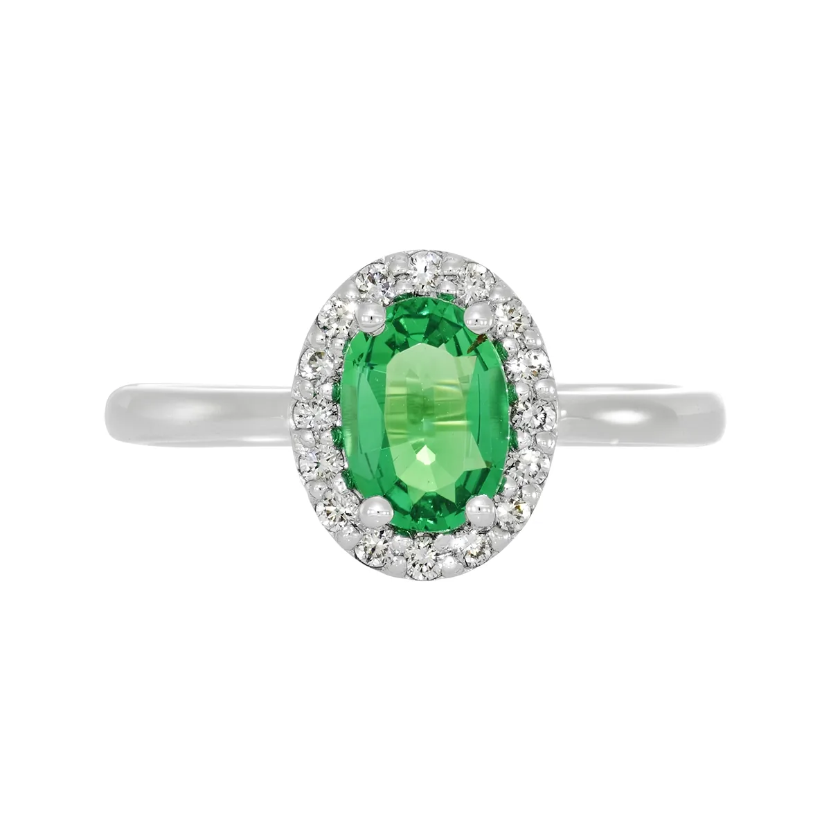 Anillo en oro blanco de 18 Kilates, con esmeralda laboratorio central de 0.60 Ct y decoración en diamante de laboratorio de 0.16 Ct