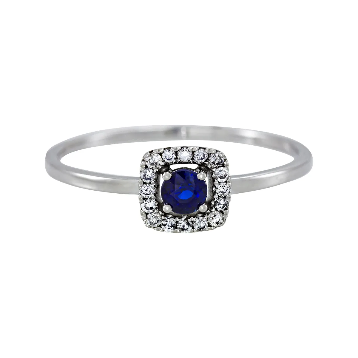Anillo en oro blanco de 18 Kilates, con zafiro central de 0.15 Ct y decoración en diamantes de 0.07 Ct