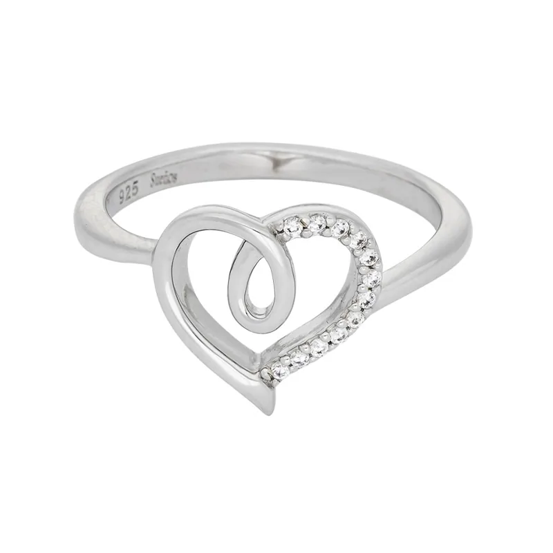 Anillo de corazón en plata Ley 925, con cristales, de la coleccion Sueños