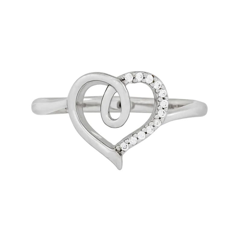 Anillo de corazón en plata Ley 925, con cristales, de la coleccion Sueños