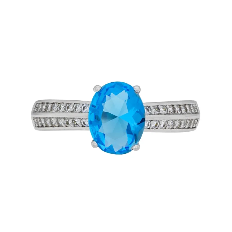 Anillo en plata Ley 925, con cristal central y decoración en cristales, de la coleccion Sueños