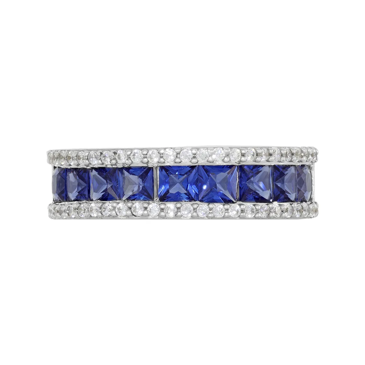 Anillo franjas, con zircones central cuadrados y decoración en zircones, en plata ley 925, rodinado - Colección Sueños