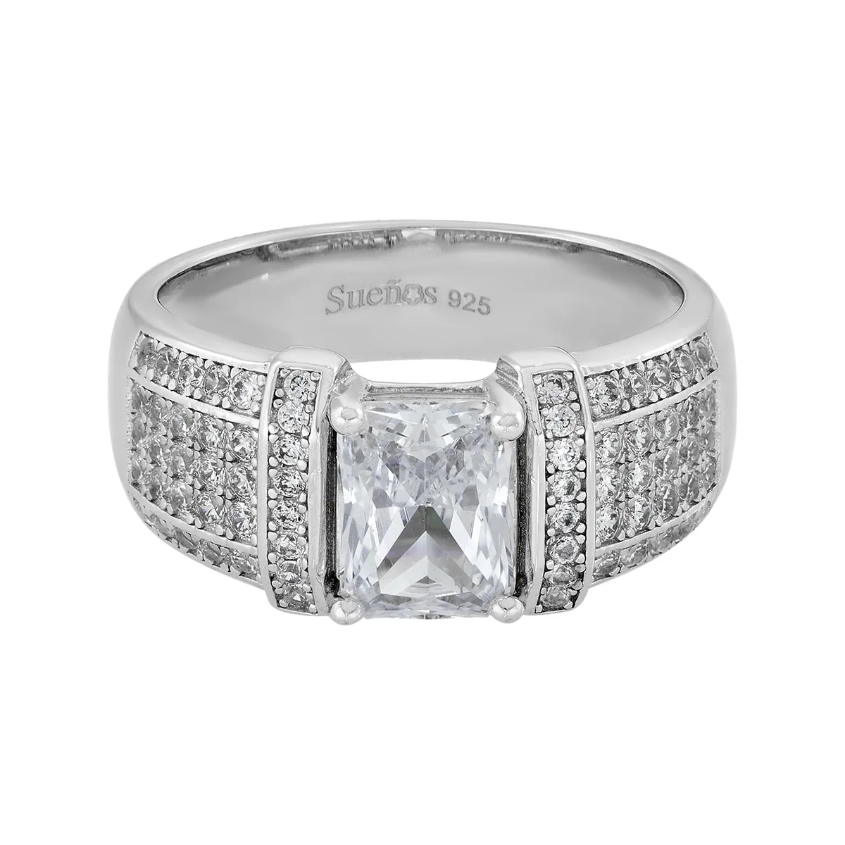 Anillo en plata Ley 925, con cristal central y decoración en cristales, de la coleccion Sueños