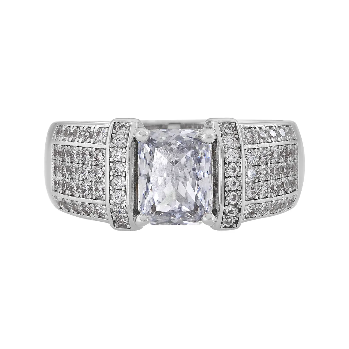 Anillo en plata Ley 925, con cristal central y decoración en cristales, de la coleccion Sueños