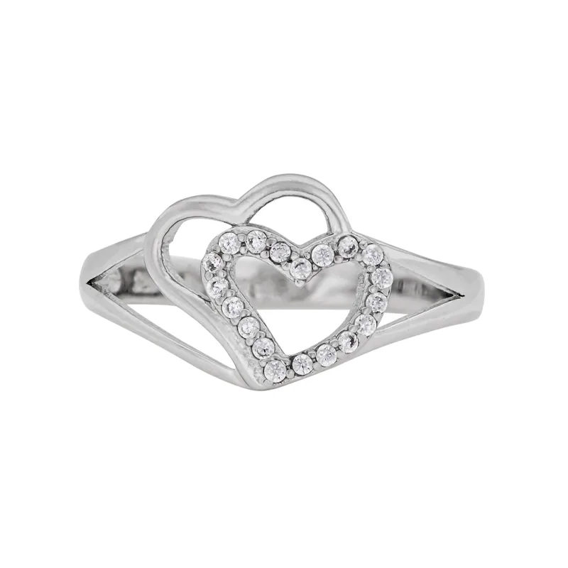 Anillo de corazones en plata Ley 925, con cristales, de la coleccion Sueños