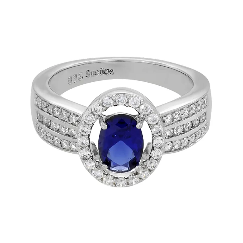 Anillo en plata Ley 925, con cristal central y decoración en cristales, de la coleccion Sueños