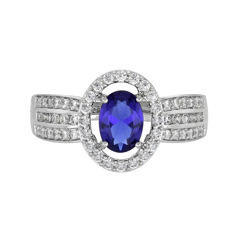 Anillo en plata Ley 925, con cristal central y decoración en cristales, de la coleccion Sueños