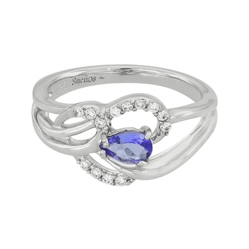 Anillo en plata Ley 925, con cristal central y decoración en cristales, de la coleccion Sueños