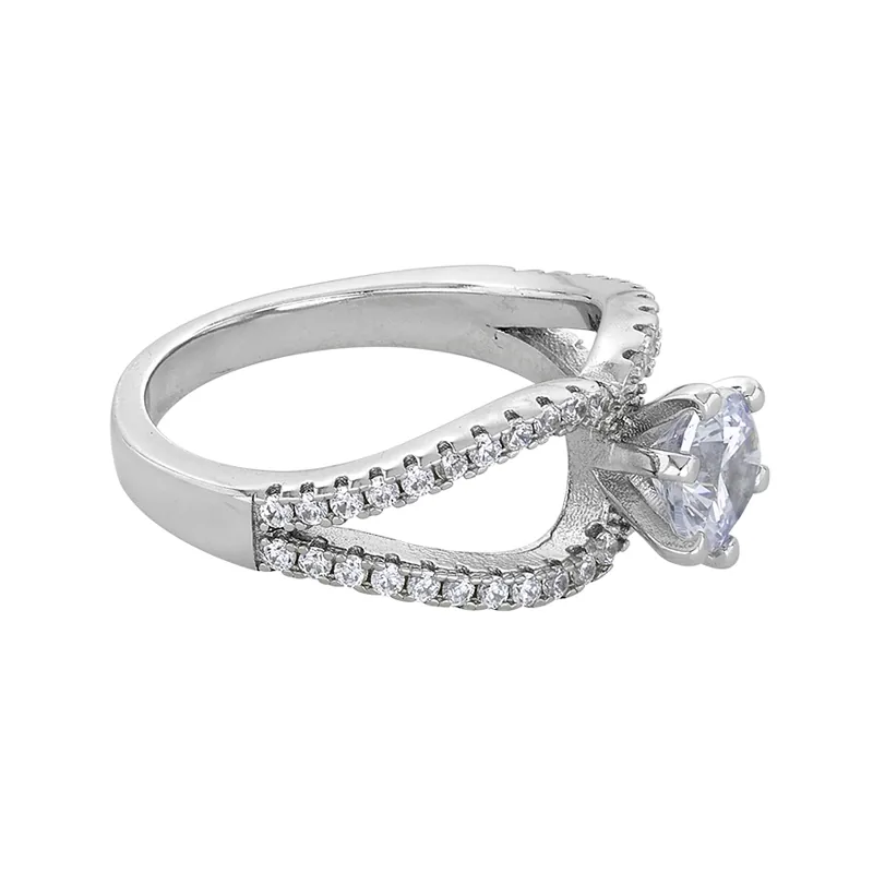 Anillo con cristal central redondo y decoración en cristales, en plata ley 925, rodinado - Colección Sueños