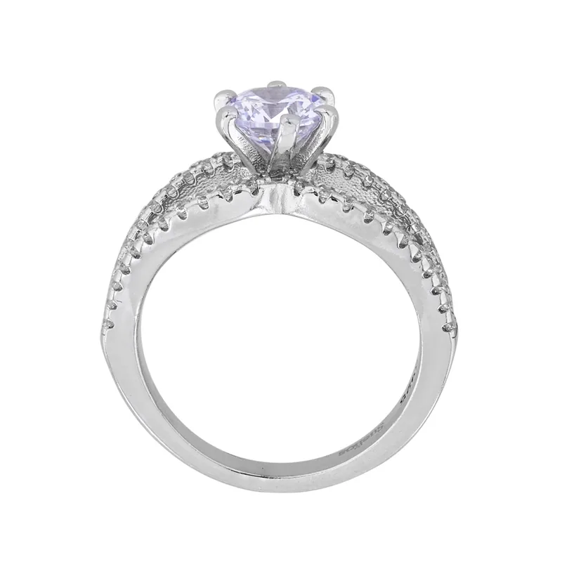 Anillo con cristal central redondo y decoración en cristales, en plata ley 925, rodinado - Colección Sueños