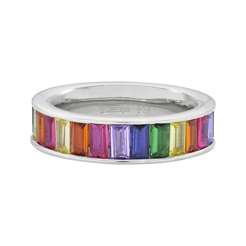 Anillo en plata Ley 925, con cristales, 5 mm. de ancho
