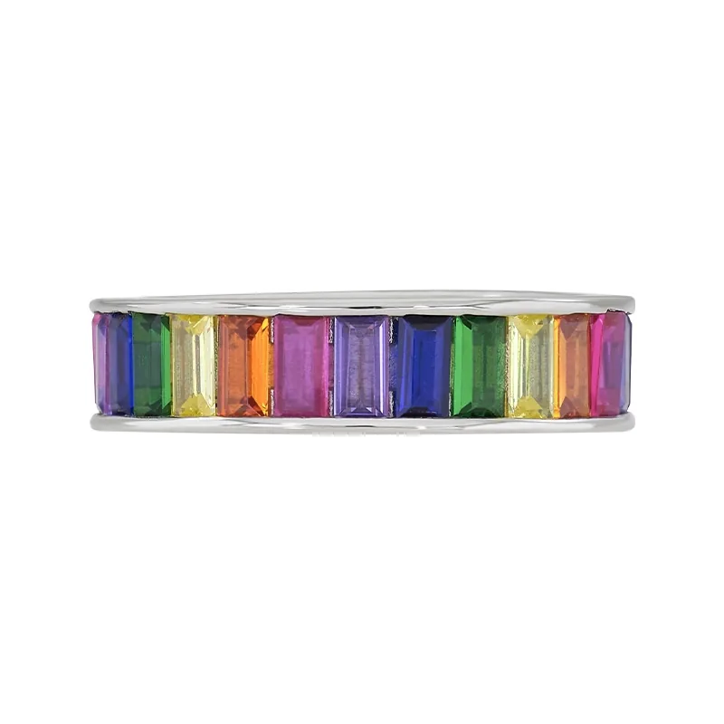 Anillo en plata Ley 925, con cristales, 5 mm. de ancho