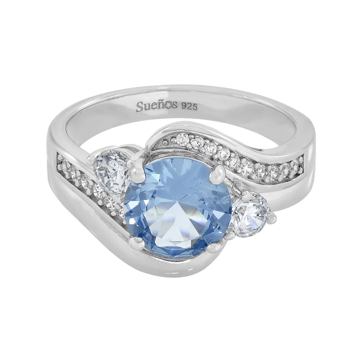 Anillo en plata Ley 925, con cristal central y decoración en cristales, de la coleccion Sueños