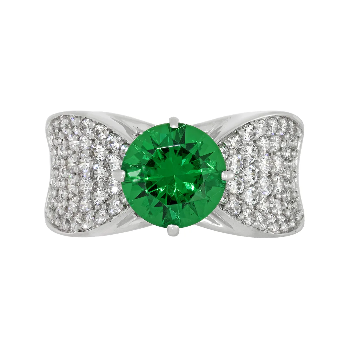Anillo con zircon central redondo y decoración en zircones, en plata ley 925, rodinado, liso - Colección Sueños