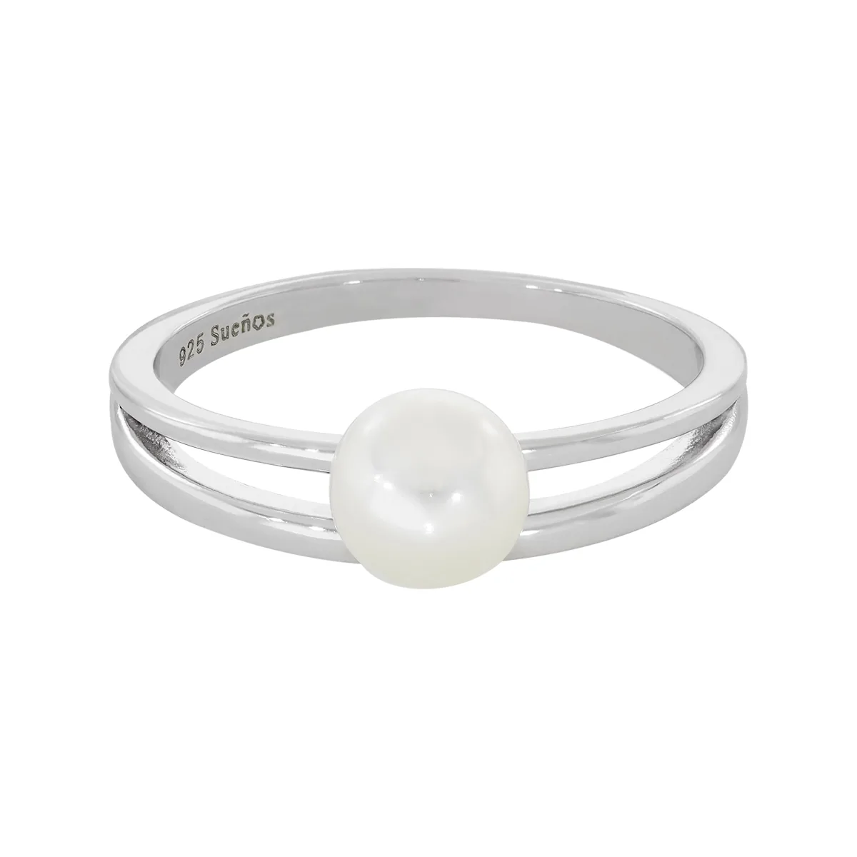 Anillo en plata Ley 925, con perla central de 5 mm de ancho aprox, de la coleccion Sueños