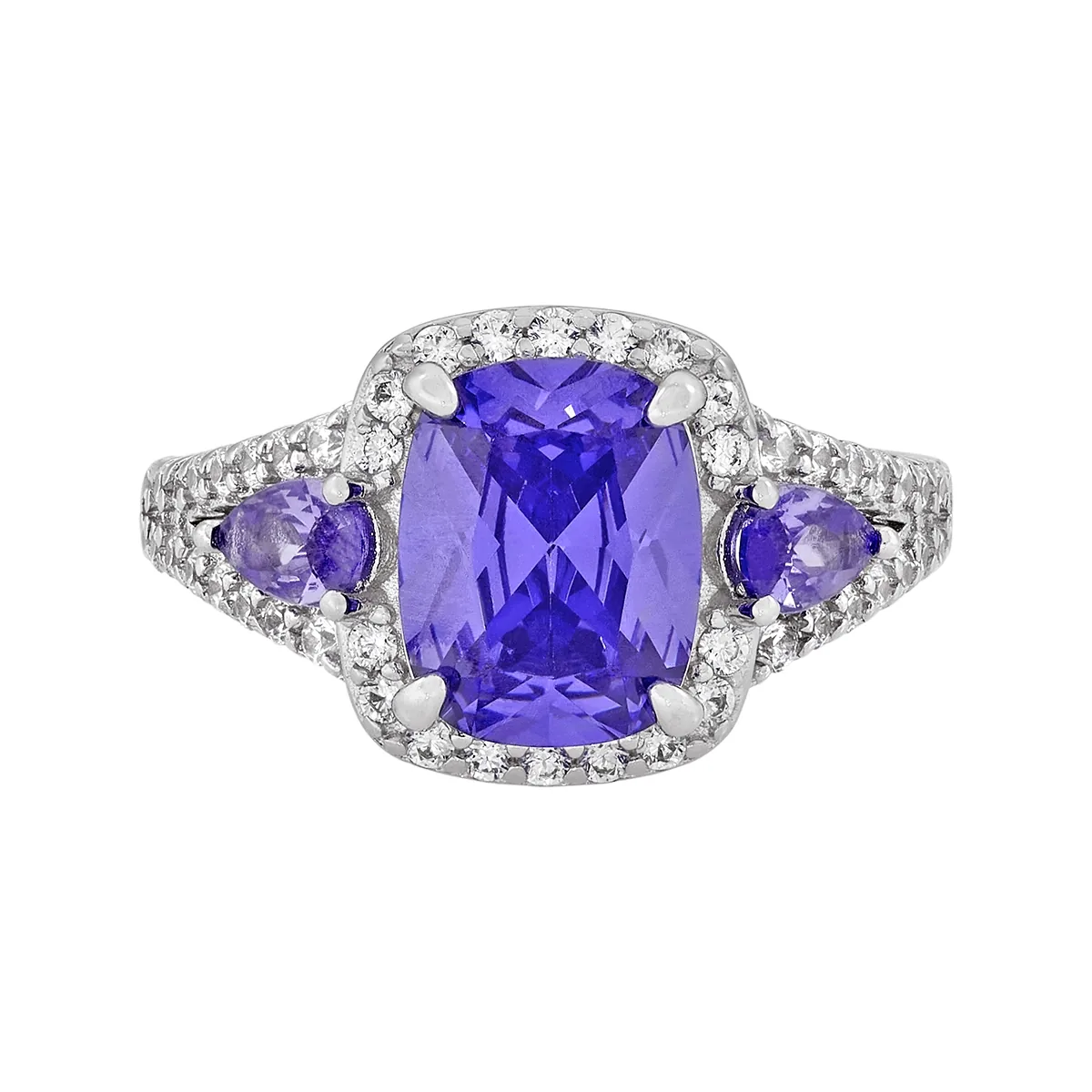 Anillo en plata Ley 925, con cristal central, decoración en cristales y cristales, de la coleccion Sueños